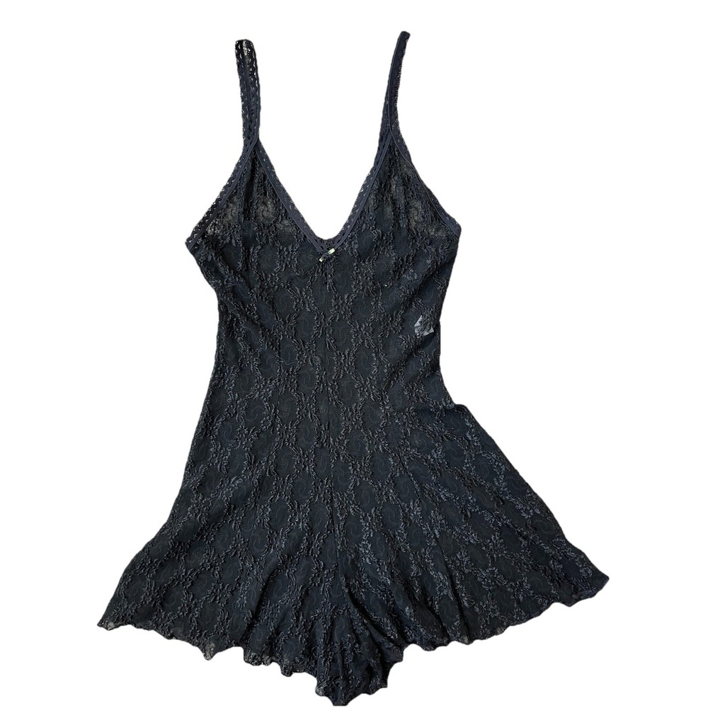Petra Fashions TRUE VTG 90s Lace  Nighty Baby Doll Large Romper Black Shortie L‎
